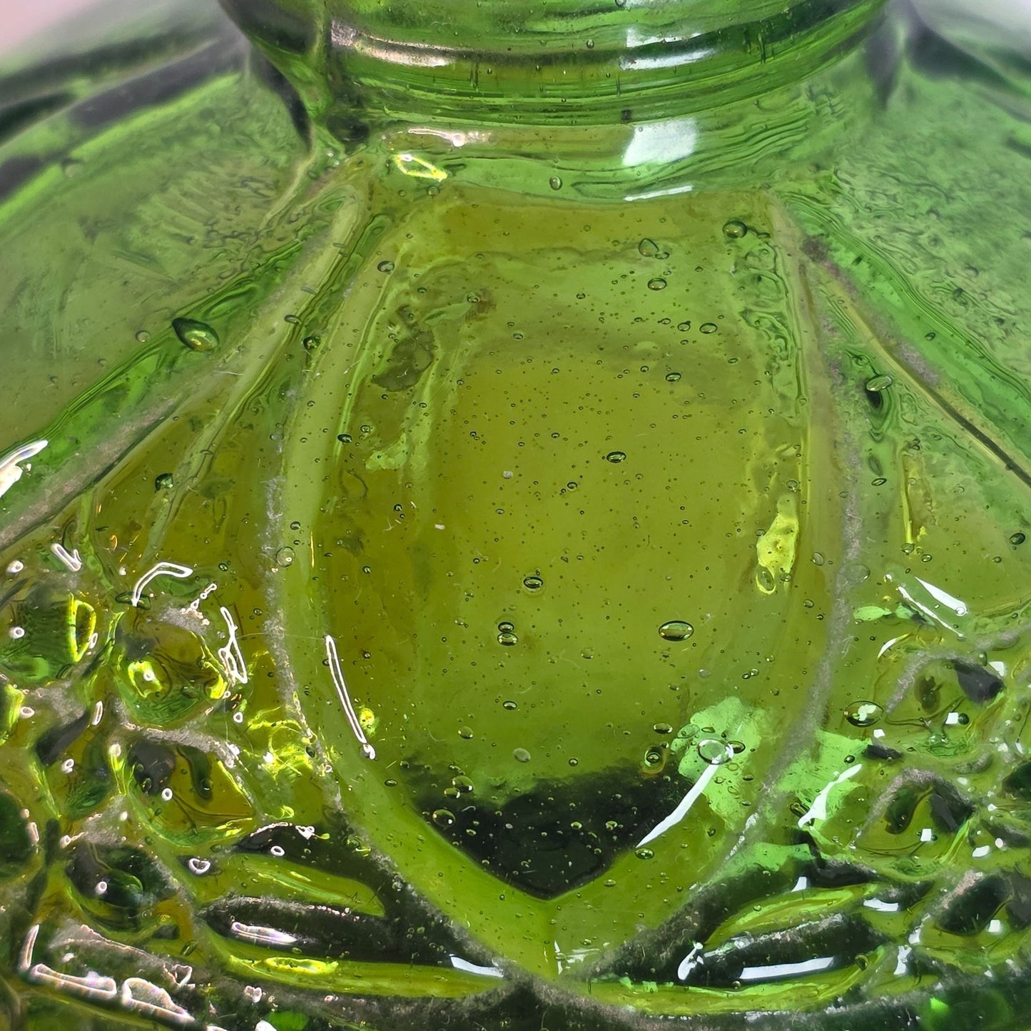 Vintage Green Glass Oil Lamp Base With Intricate Embossed Design