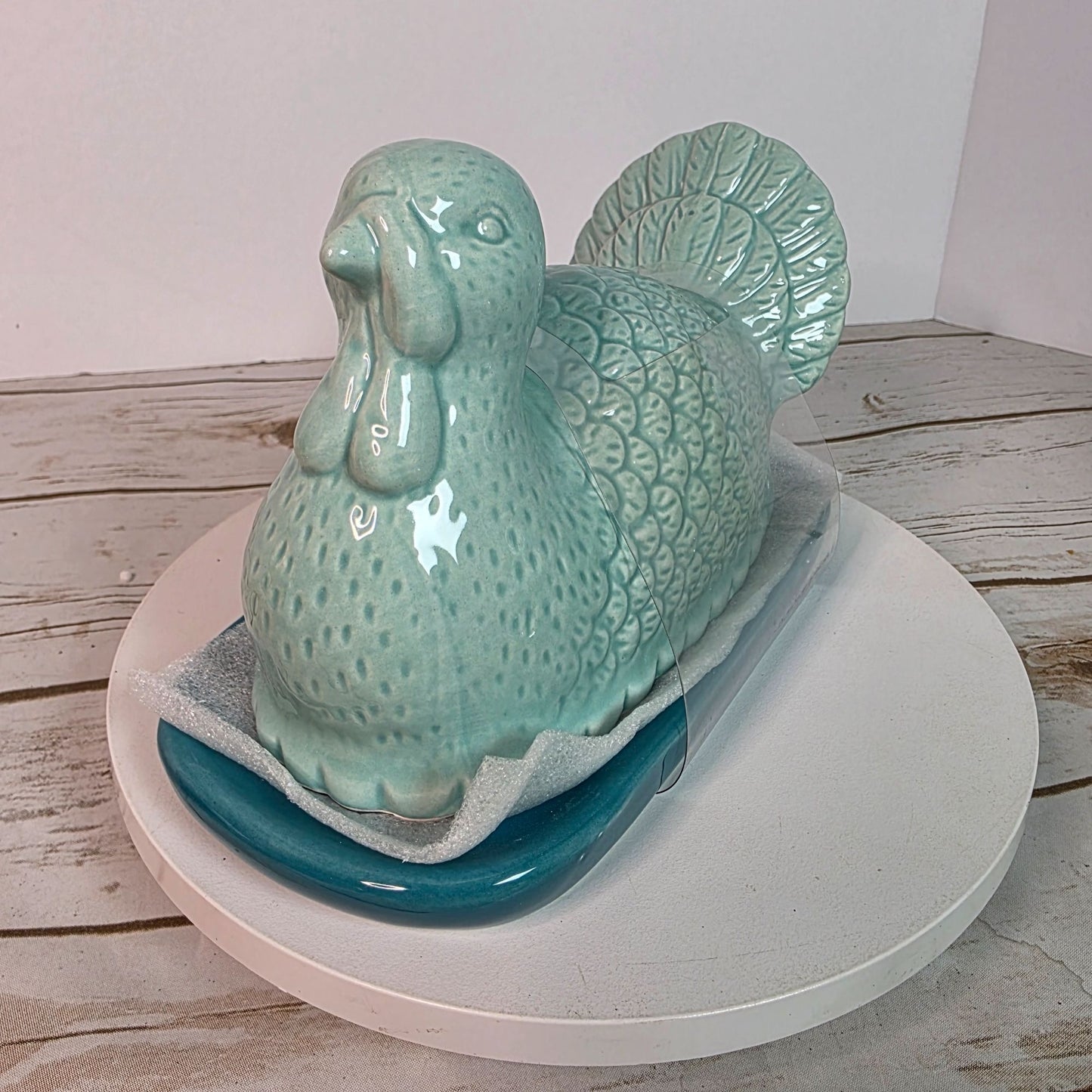 Ceramic Turkey Butter Dish With Lid - 7.5" Long X 4" Wide X 5" High - Aqua Blue