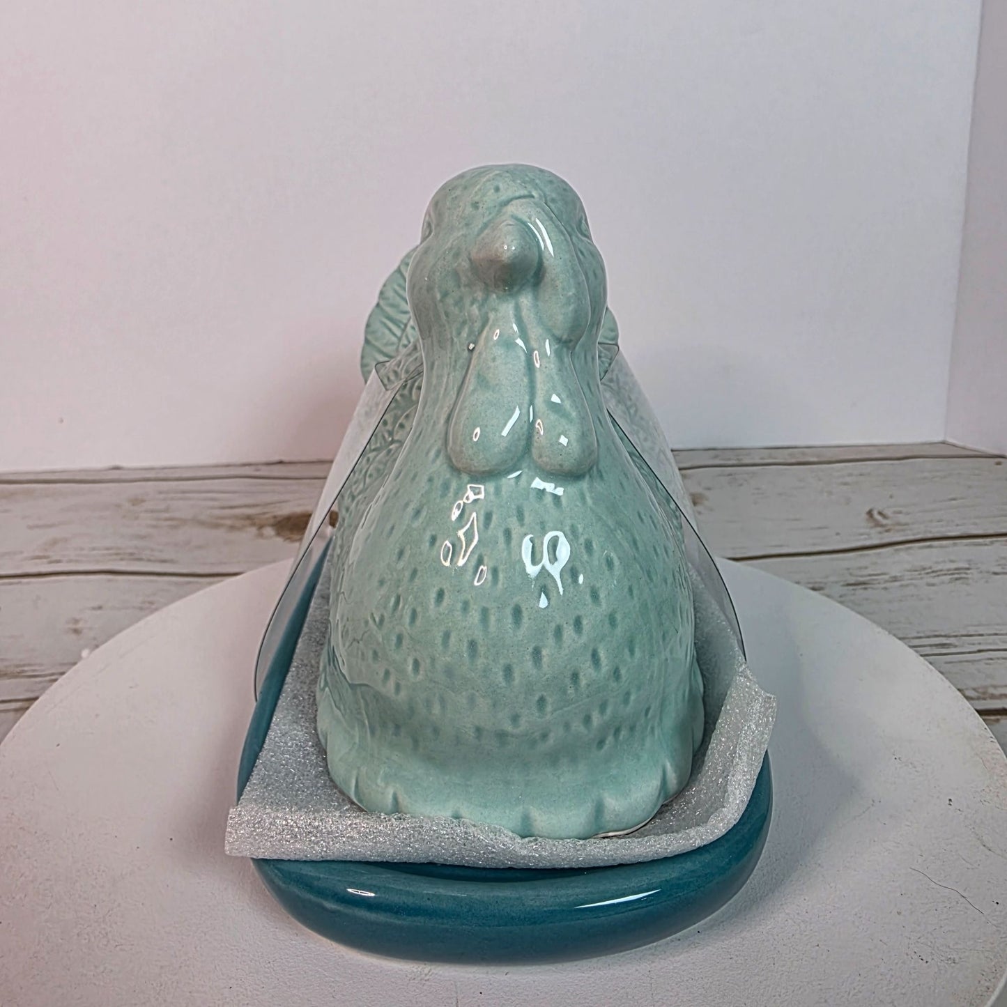 Ceramic Turkey Butter Dish With Lid - 7.5" Long X 4" Wide X 5" High - Aqua Blue