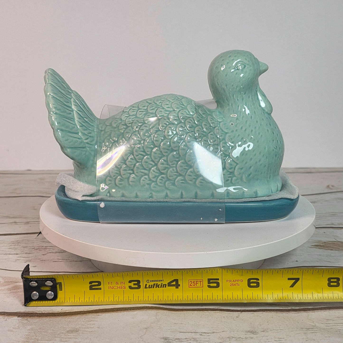 Ceramic Turkey Butter Dish With Lid - 7.5" Long X 4" Wide X 5" High - Aqua Blue