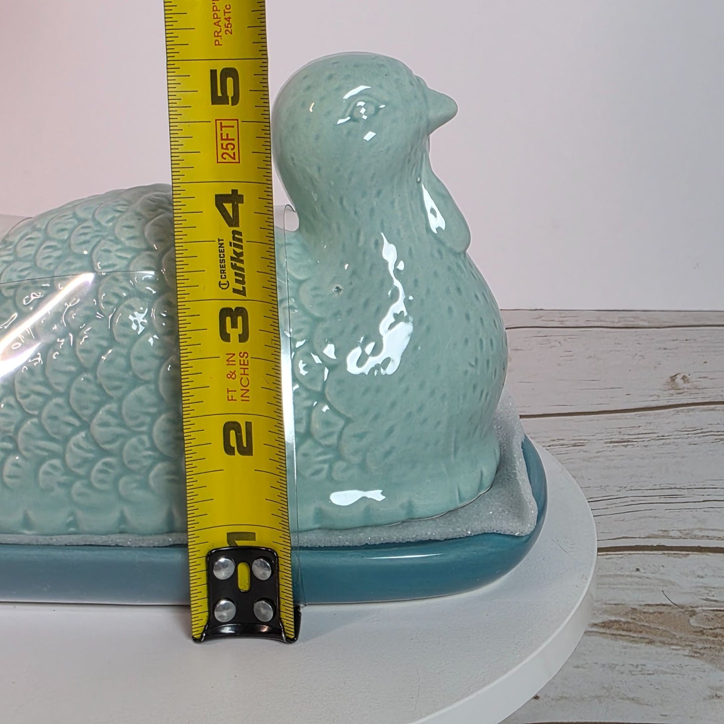 Ceramic Turkey Butter Dish With Lid - 7.5" Long X 4" Wide X 5" High - Aqua Blue