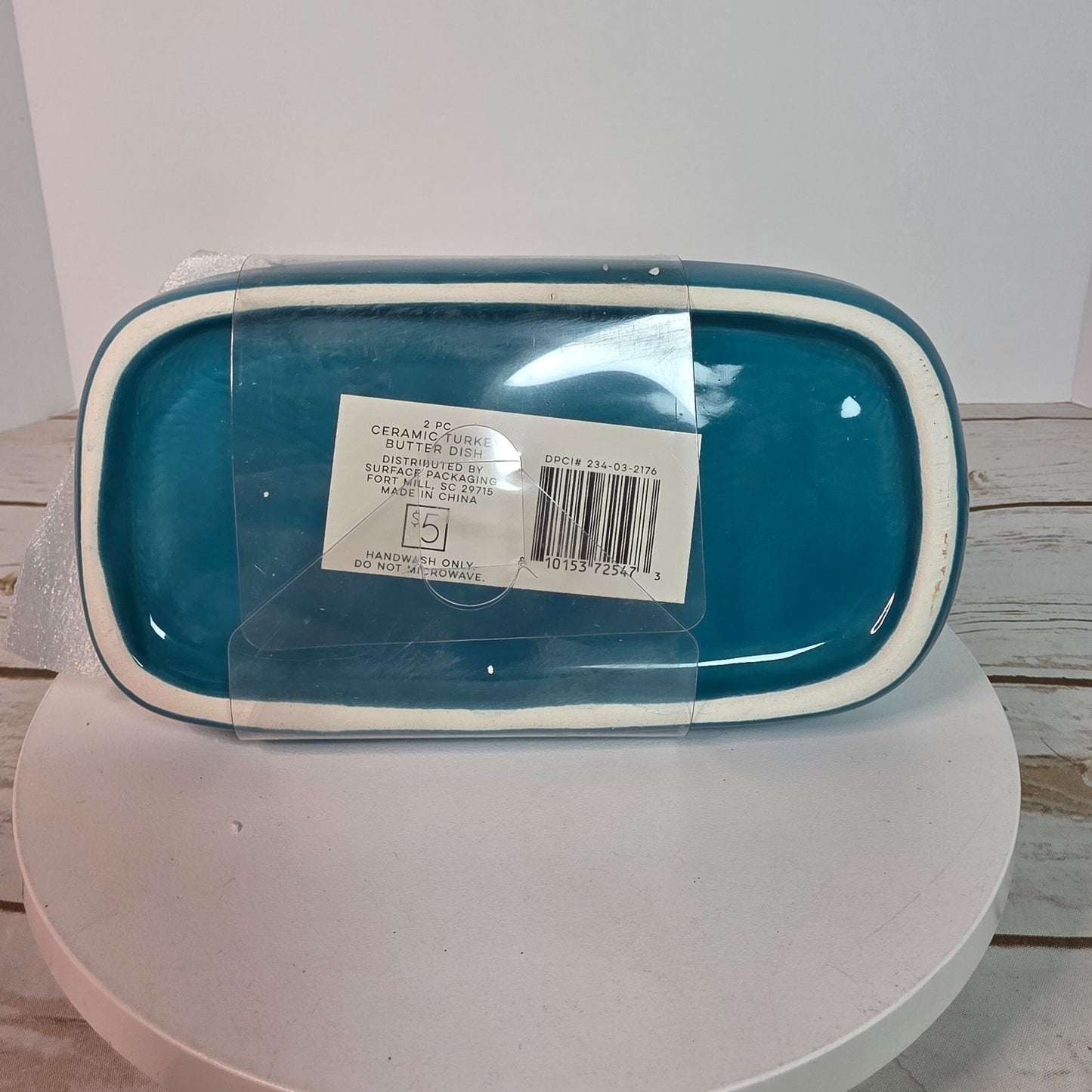 Ceramic Turkey Butter Dish With Lid - 7.5" Long X 4" Wide X 5" High - Aqua Blue