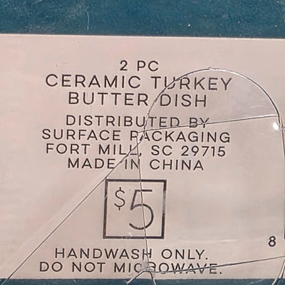 Ceramic Turkey Butter Dish With Lid - 7.5" Long X 4" Wide X 5" High - Aqua Blue