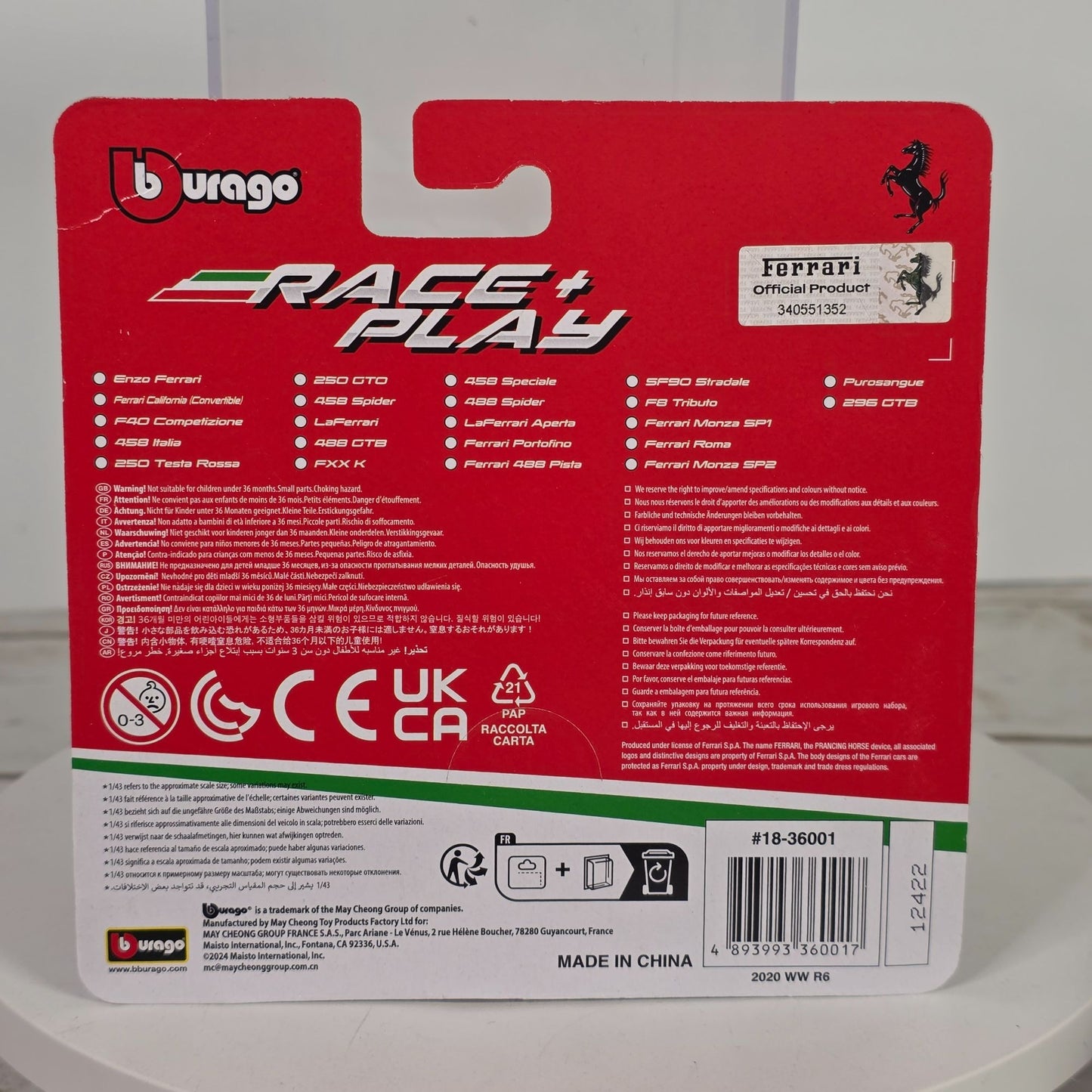 Bburago Race & Play 1/43 Scale Ferrari 458 Italia Diecast Model Car