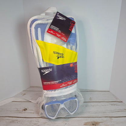 Speedo Adult Comfortable Performance Snorkeling Set With Hydroscope Mask Snorkel & Fins Anti-Fog UV Protection L/XL