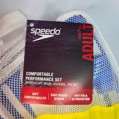 Speedo Adult Comfortable Performance Snorkeling Set With Hydroscope Mask Snorkel & Fins Anti-Fog UV Protection L/XL