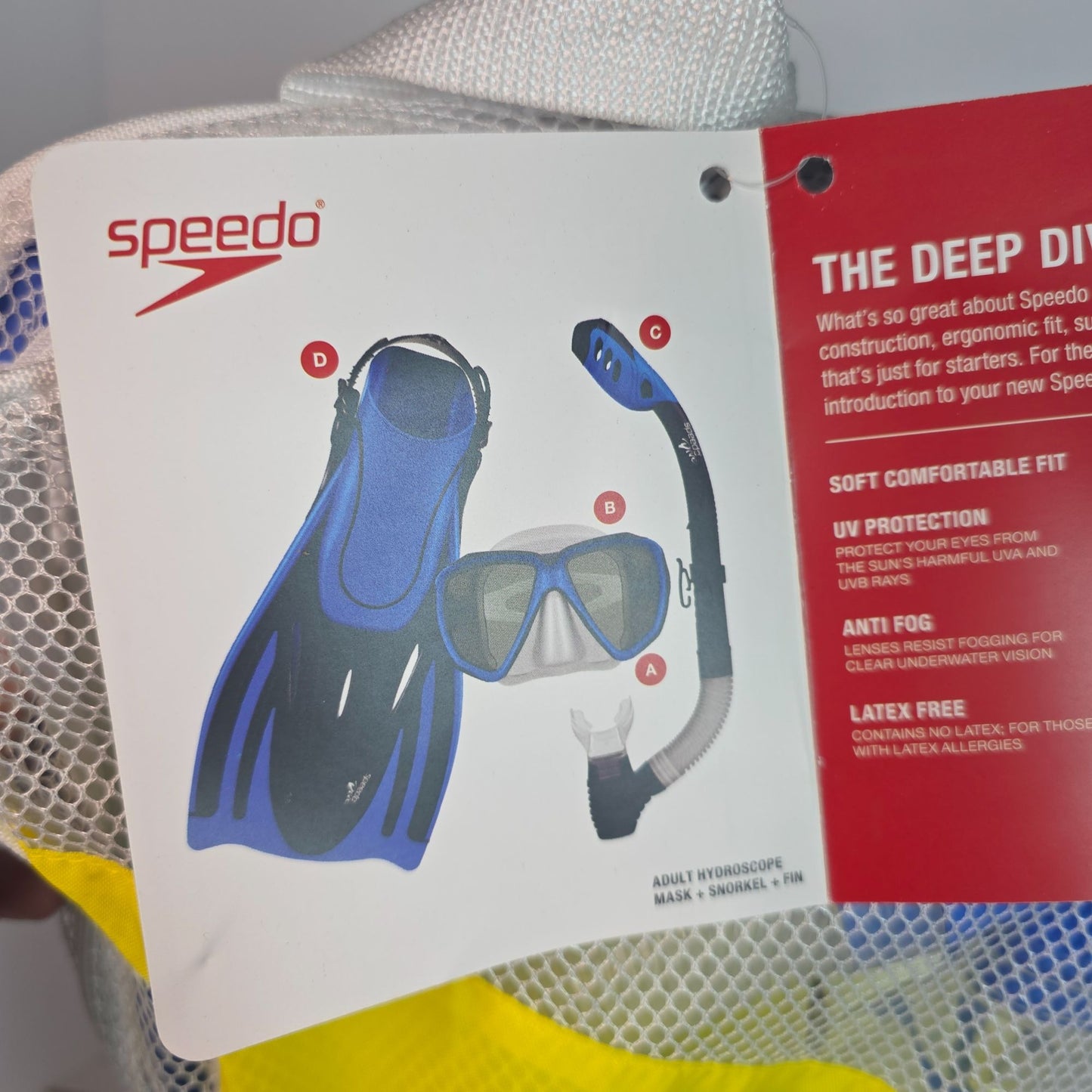 Speedo Adult Comfortable Performance Snorkeling Set With Hydroscope Mask Snorkel & Fins Anti-Fog UV Protection L/XL