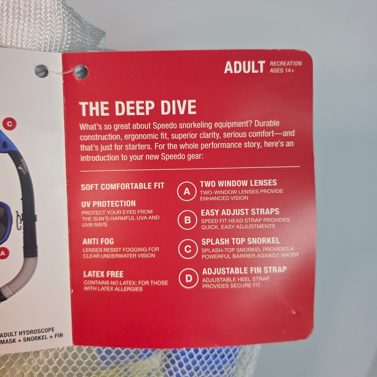 Speedo Adult Comfortable Performance Snorkeling Set With Hydroscope Mask Snorkel & Fins Anti-Fog UV Protection L/XL