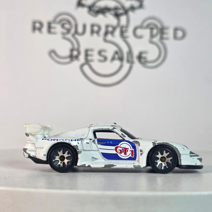 Matchbox Porsche 911 GT1 1998 Casting 2002 50th Anniv White Blue Hood Logo Loose