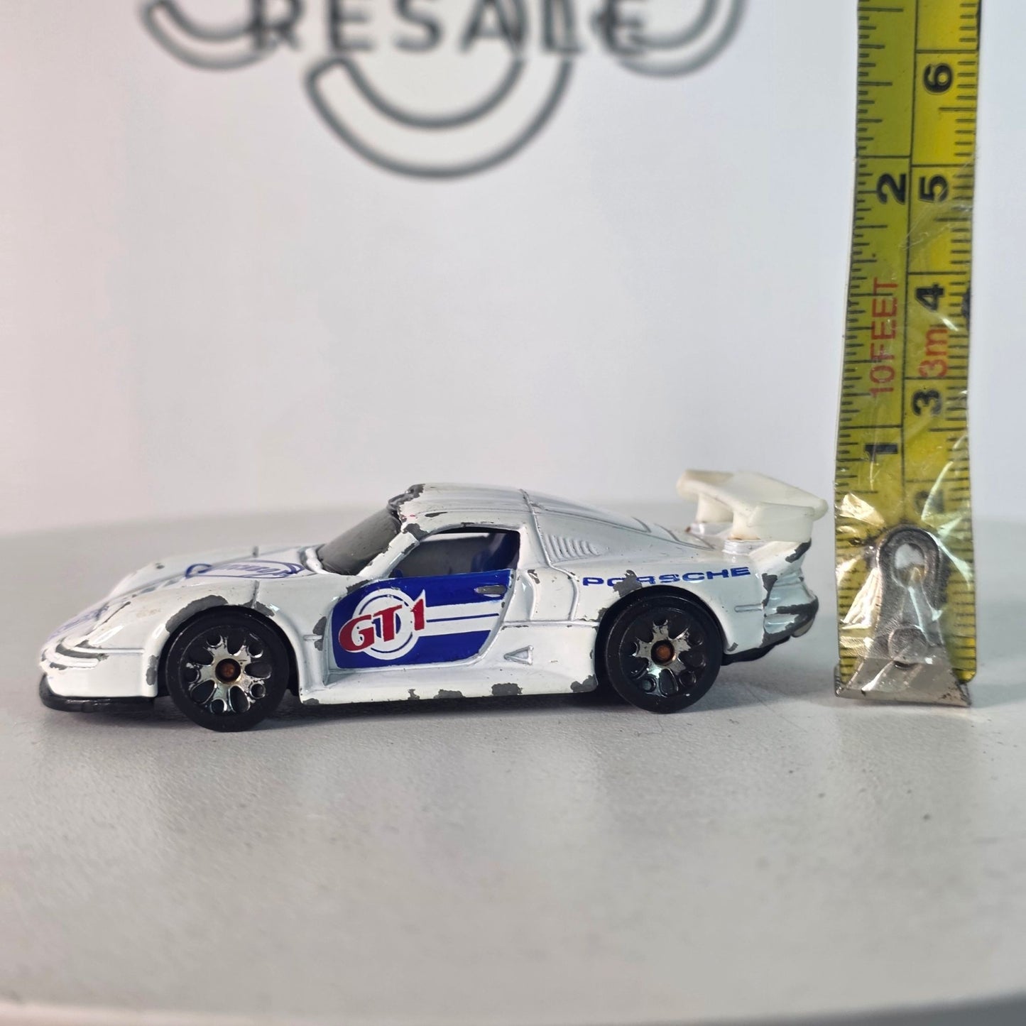 Matchbox Porsche 911 GT1 1998 Casting 2002 50th Anniv White Blue Hood Logo Loose