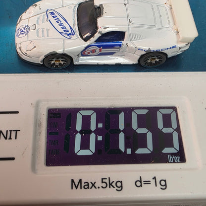 Matchbox Porsche 911 GT1 1998 Casting 2002 50th Anniv White Blue Hood Logo Loose