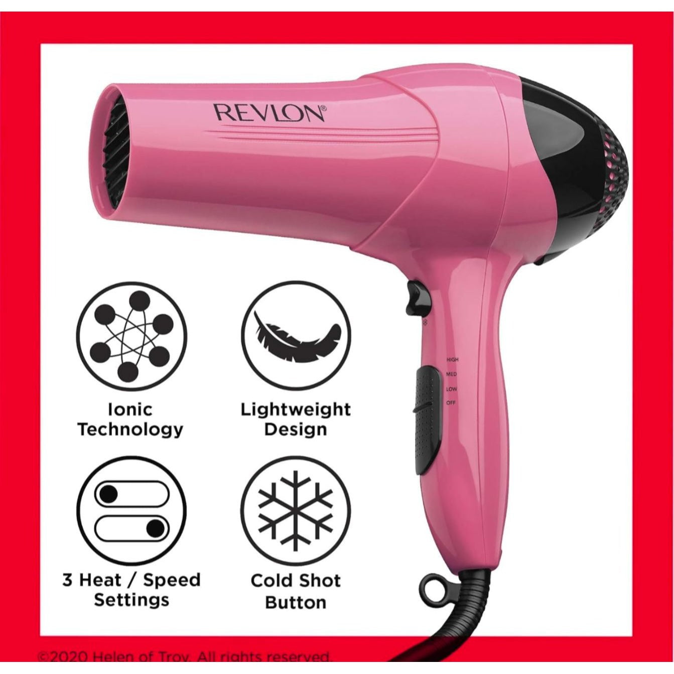 Revlon Ionic Technology Hair Dryer With Smoothing Concentrator & 3 Heat/Speed Settings