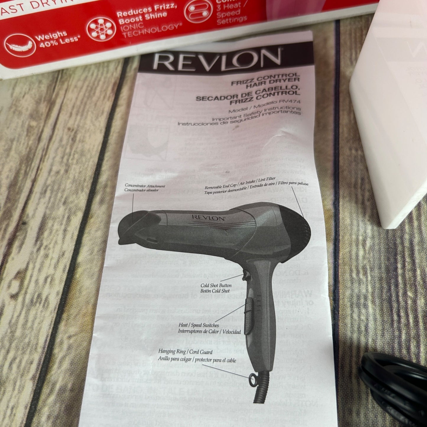 Revlon Ionic Technology Hair Dryer With Smoothing Concentrator & 3 Heat/Speed Settings