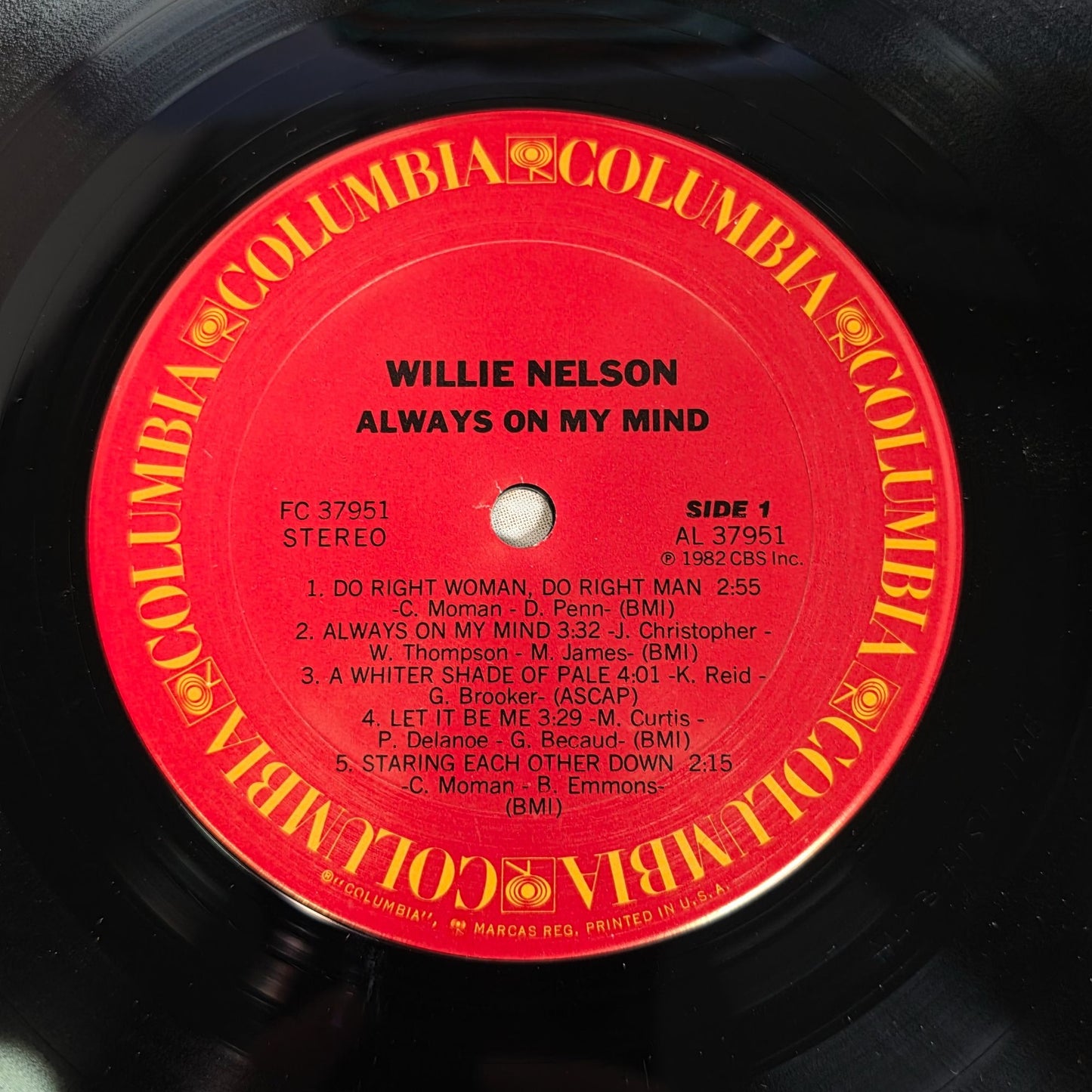 Willie Nelson Always On My Mind Vinyl Record Album 1982 Columbia Records FC 37951 Folk Country Music Collectible