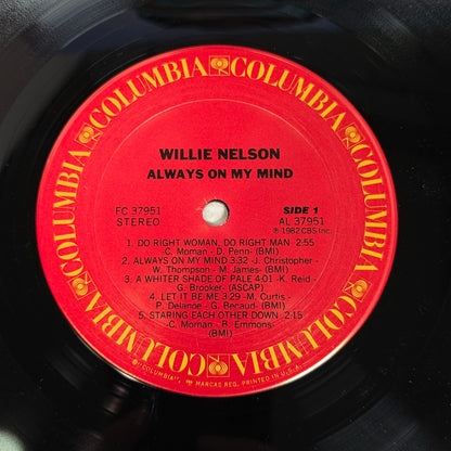 Willie Nelson Always On My Mind Vinyl Record Album 1982 Columbia Records FC 37951 Folk Country Music Collectible