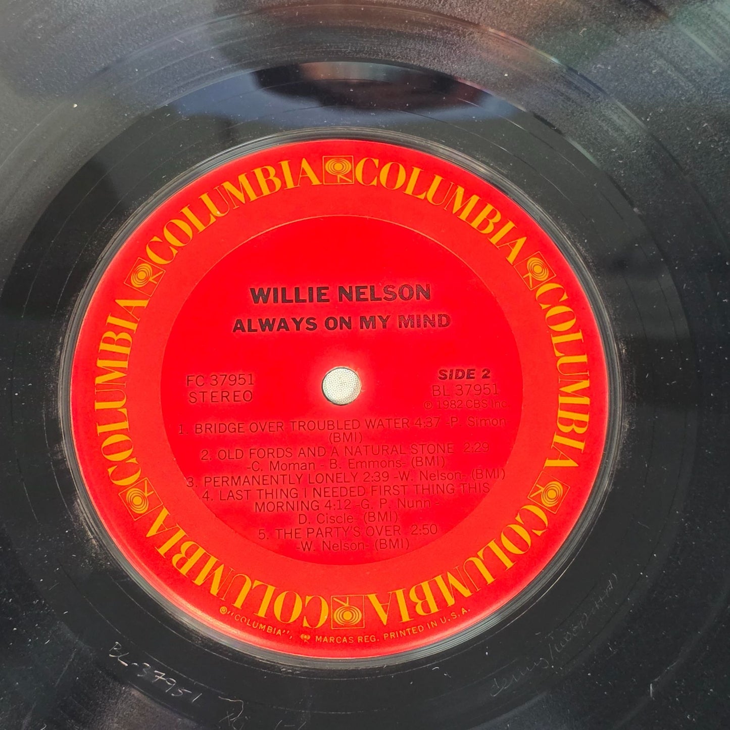 Willie Nelson Always On My Mind Vinyl Record Album 1982 Columbia Records FC 37951 Folk Country Music Collectible