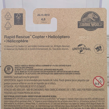 Matchbox Jurassic World Rapid Rescue Copter Helicopter Toy