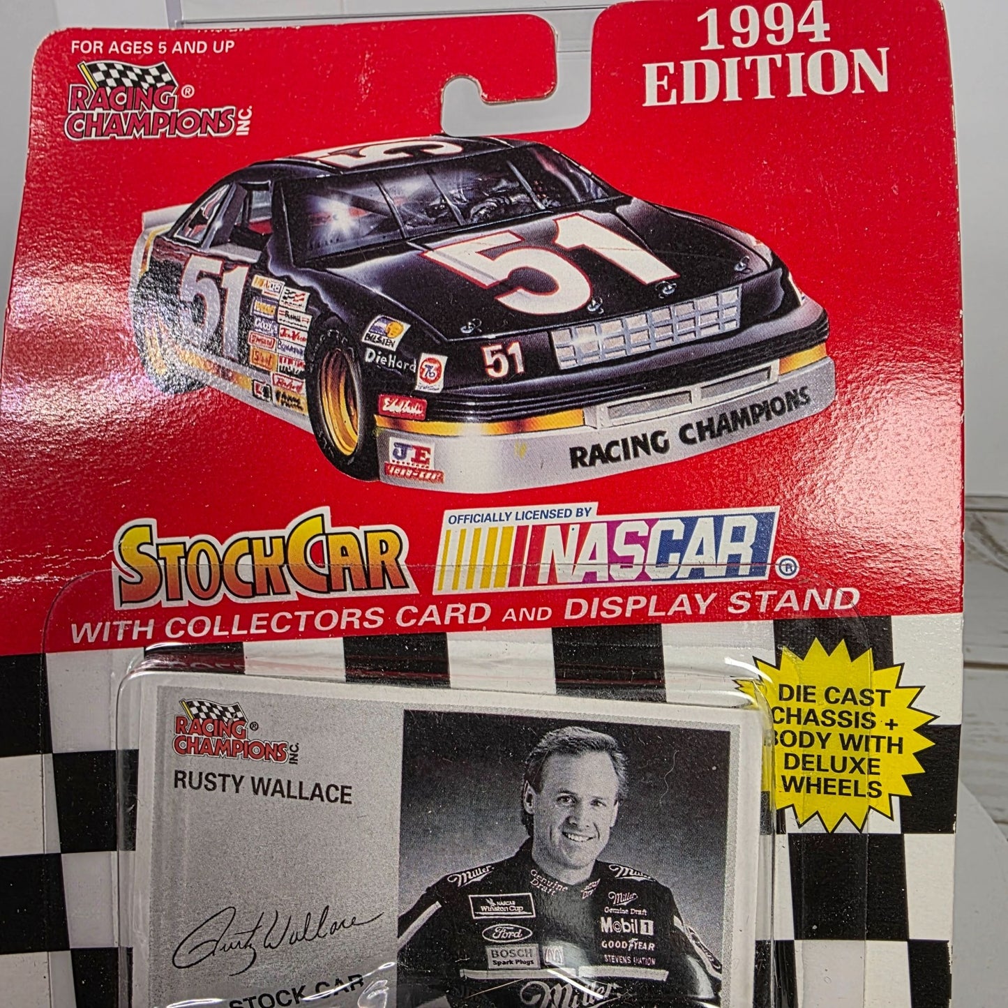 Rusty Wallace 1994 Racing Champions Stock Car NASCAR Die-Cast Collectible w/ Card