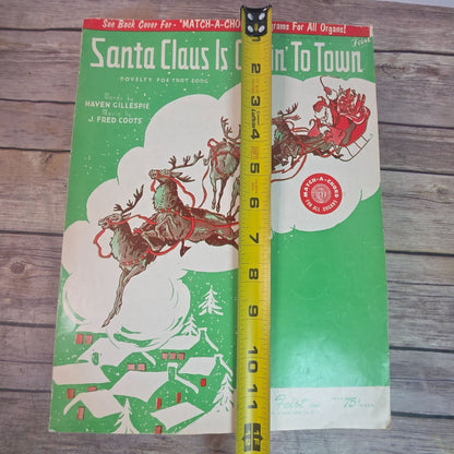 Vintage 1950s "Santa Claus Is Comin To Town" Sheet Music For Organ