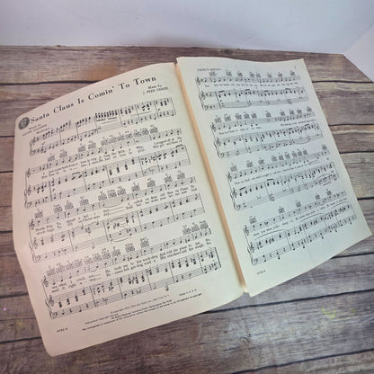 Vintage 1950s "Santa Claus Is Comin To Town" Sheet Music For Organ