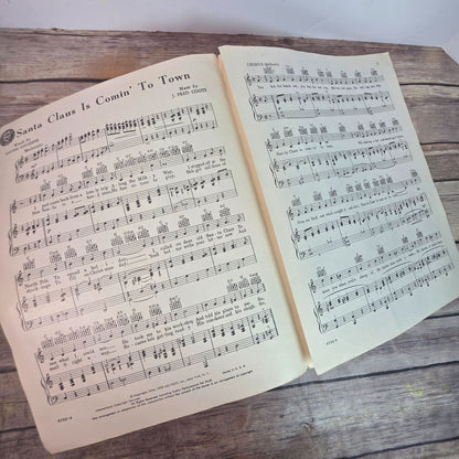 Vintage 1950s "Santa Claus Is Comin To Town" Sheet Music For Organ