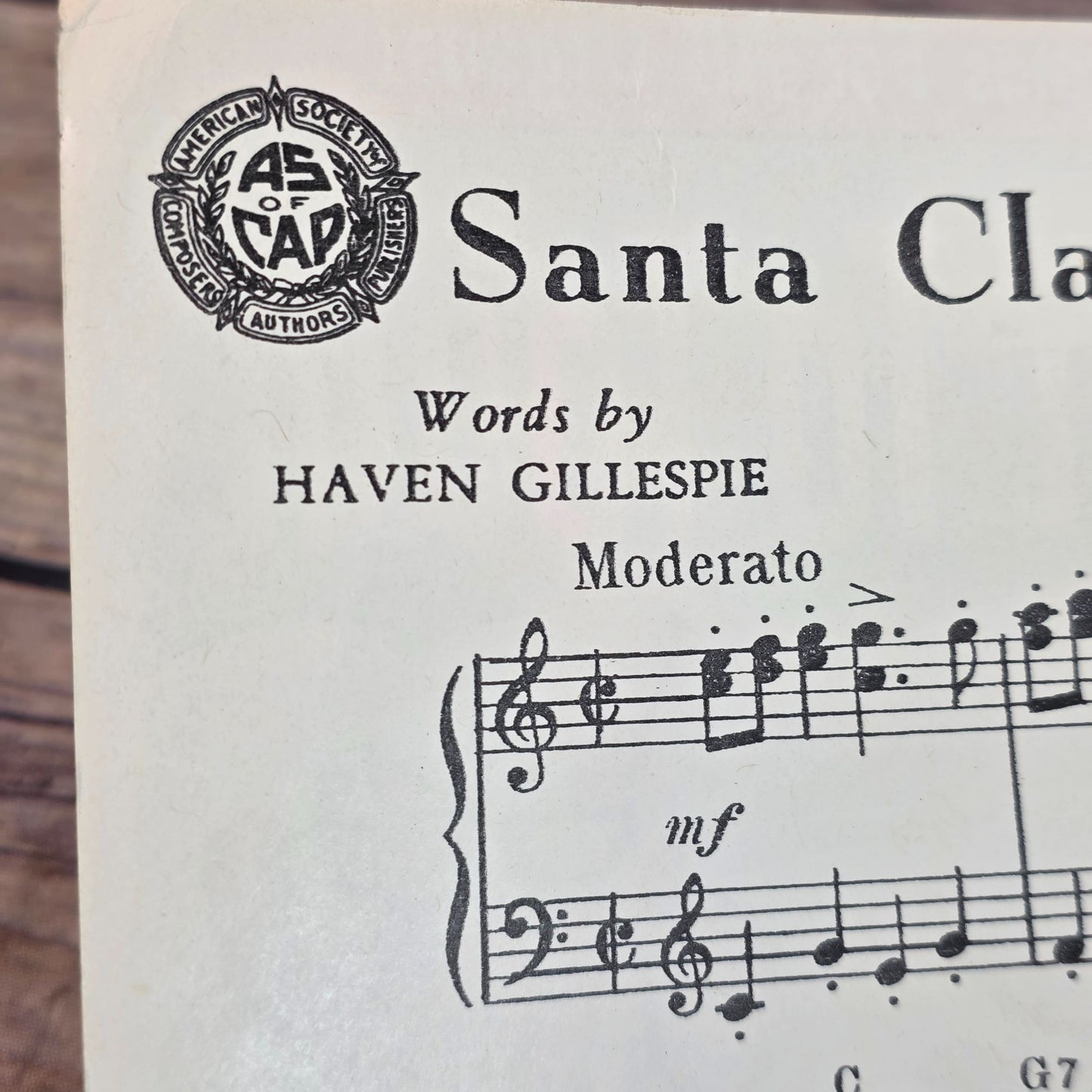 Vintage 1950s "Santa Claus Is Comin To Town" Sheet Music For Organ