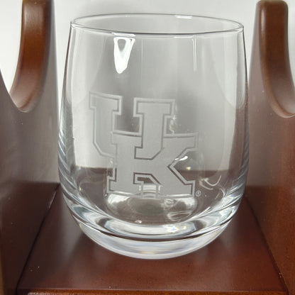 Kentucky Wildcats Football Glass Decanter With 2 Stemless Glasses By The Memory Company - 3 Piece Set
