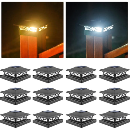 Volisun Solar Post Cap Lights 12 Pack Warm/Cool White Outdoor Lighting For Fence Deck & Patio