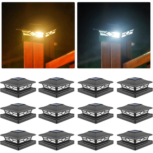 Volisun Solar Post Cap Lights 12 Pack Warm/Cool White Outdoor Lighting For Fence Deck & Patio