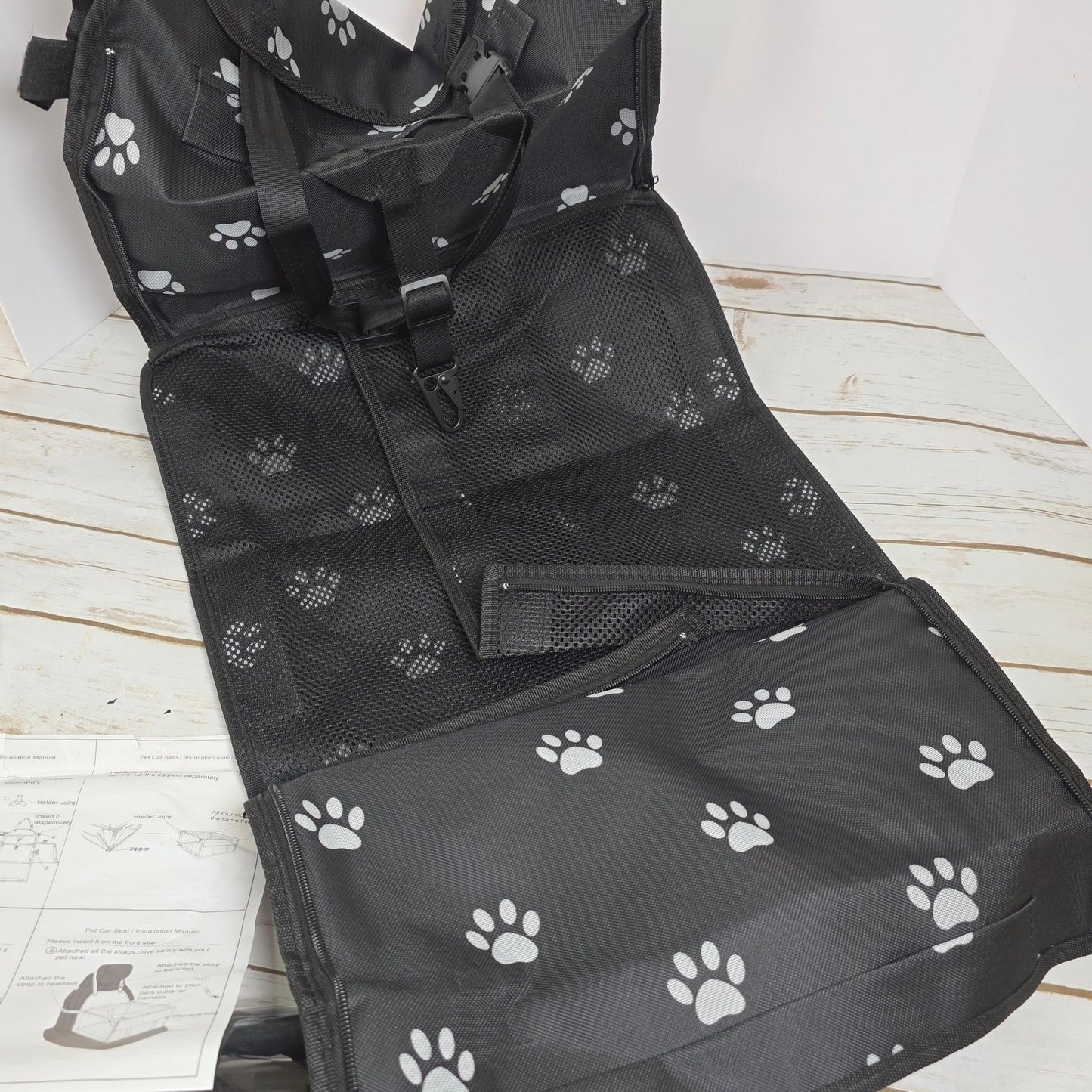 HIPPIH Foldable Dog Car Booster Seat With Paw Print Design