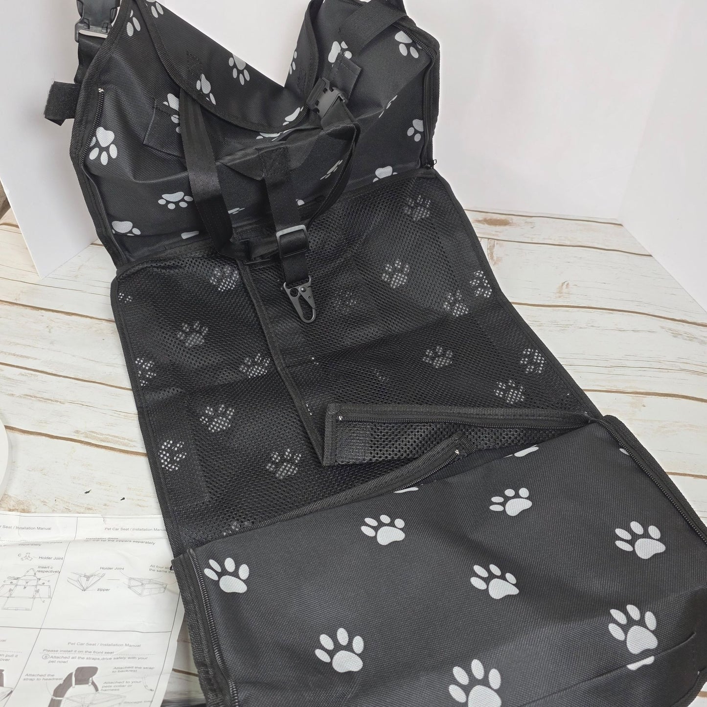 HIPPIH Foldable Dog Car Booster Seat With Paw Print Design