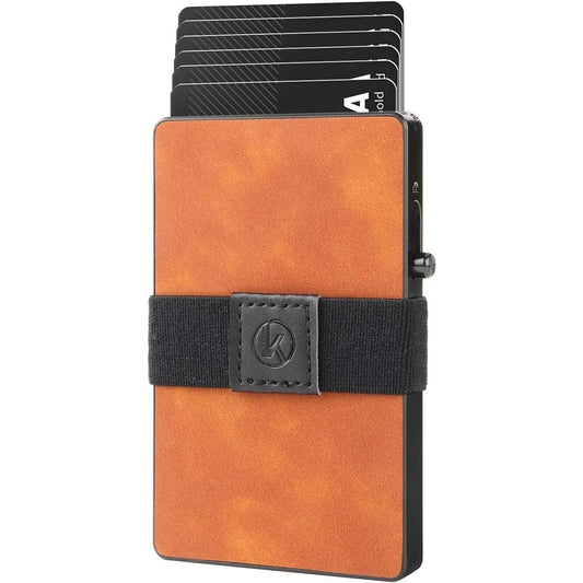 Kekari Slim Minimalist Pop Up Card Holder Wallet  RFID Blocking  Holds Up To 6 Cards  Expandable Cash Strap  Aluminum & Leather