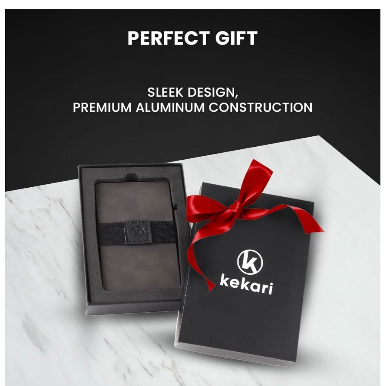 Kekari Slim Minimalist Pop Up Card Holder Wallet  RFID Blocking  Holds Up To 6 Cards  Expandable Cash Strap  Aluminum & Leather