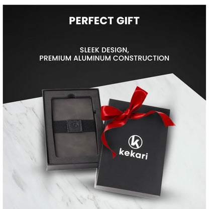 Kekari Slim Minimalist Pop Up Card Holder Wallet  RFID Blocking  Holds Up To 6 Cards  Expandable Cash Strap  Aluminum & Leather