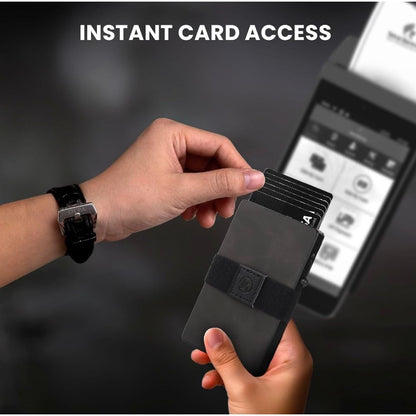 Kekari Slim Minimalist Pop Up Card Holder Wallet  RFID Blocking  Holds Up To 6 Cards  Expandable Cash Strap  Aluminum & Leather