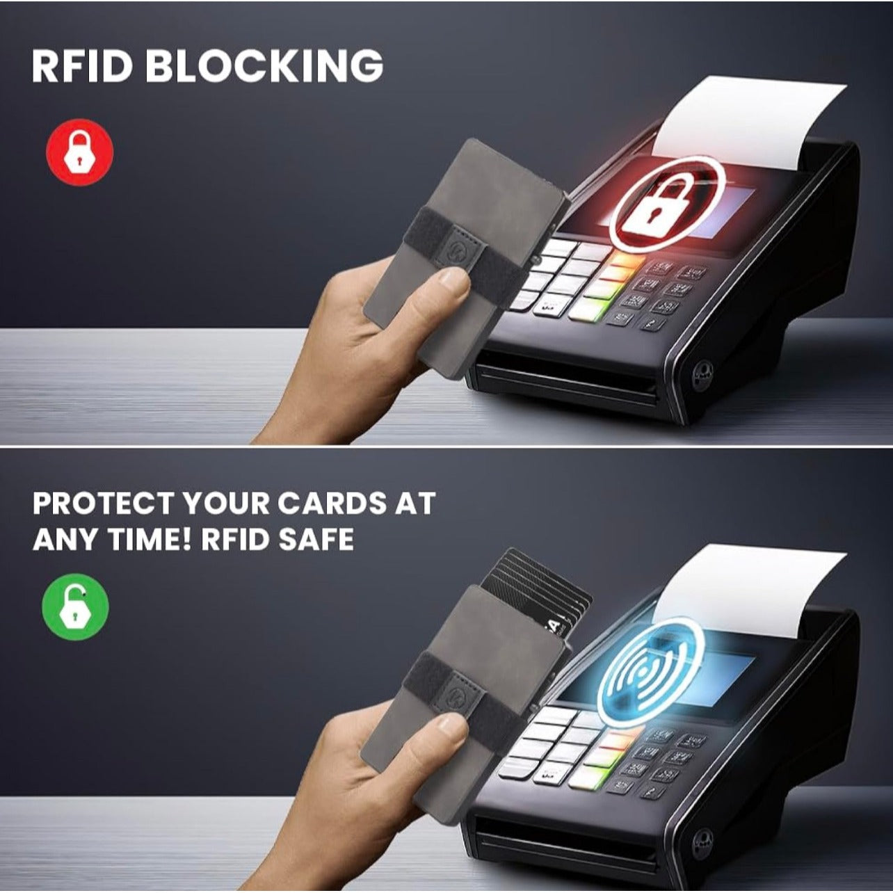 Kekari Slim Minimalist Pop Up Card Holder Wallet  RFID Blocking  Holds Up To 6 Cards  Expandable Cash Strap  Aluminum & Leather