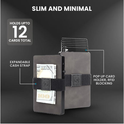 Kekari Slim Minimalist Pop Up Card Holder Wallet  RFID Blocking  Holds Up To 6 Cards  Expandable Cash Strap  Aluminum & Leather