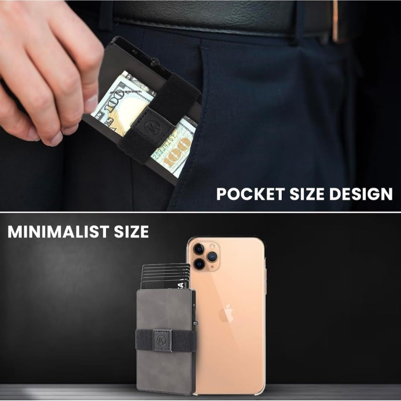 Kekari Slim Minimalist Pop Up Card Holder Wallet  RFID Blocking  Holds Up To 6 Cards  Expandable Cash Strap  Aluminum & Leather