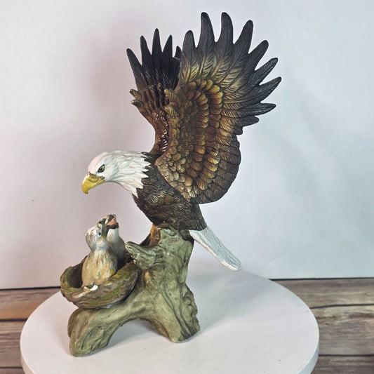 Vintage Bald Eagle & Chicks Figurine In Resin With Chips & Repairs