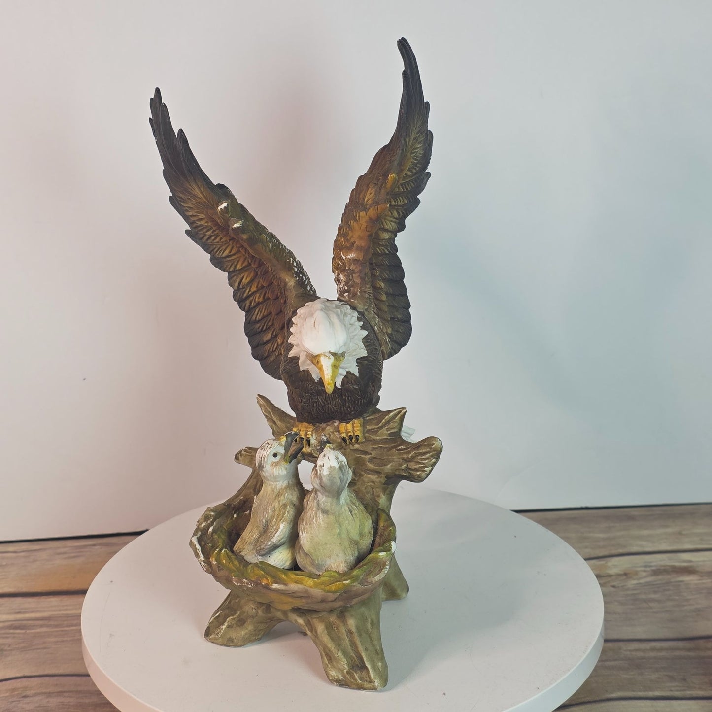 Vintage Bald Eagle & Chicks Figurine In Resin With Chips & Repairs