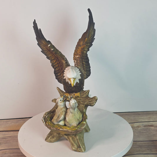Vintage Bald Eagle & Chicks Figurine In Resin With Chips & Repairs