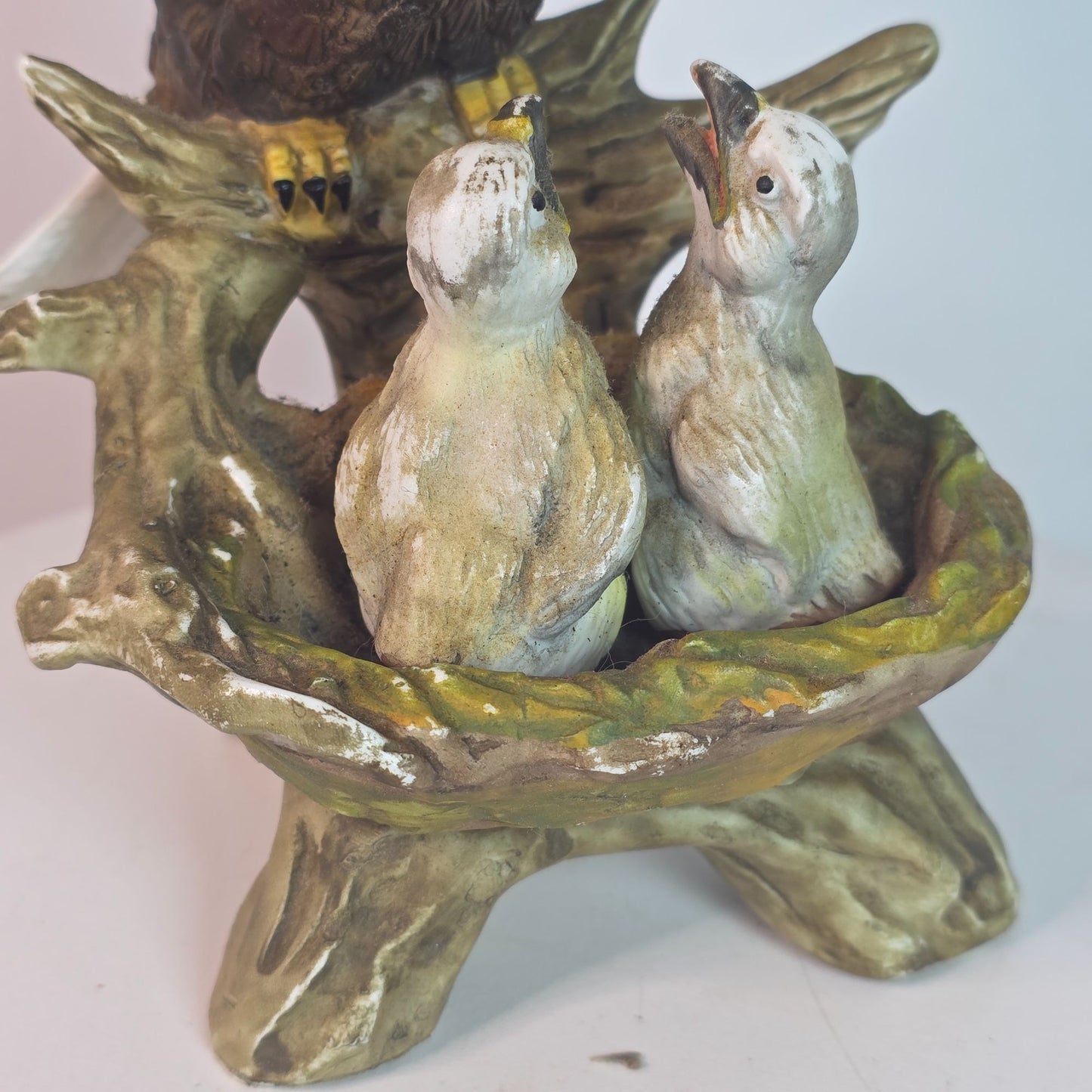 Vintage Bald Eagle & Chicks Figurine In Resin With Chips & Repairs