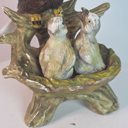 Vintage Bald Eagle & Chicks Figurine In Resin With Chips & Repairs