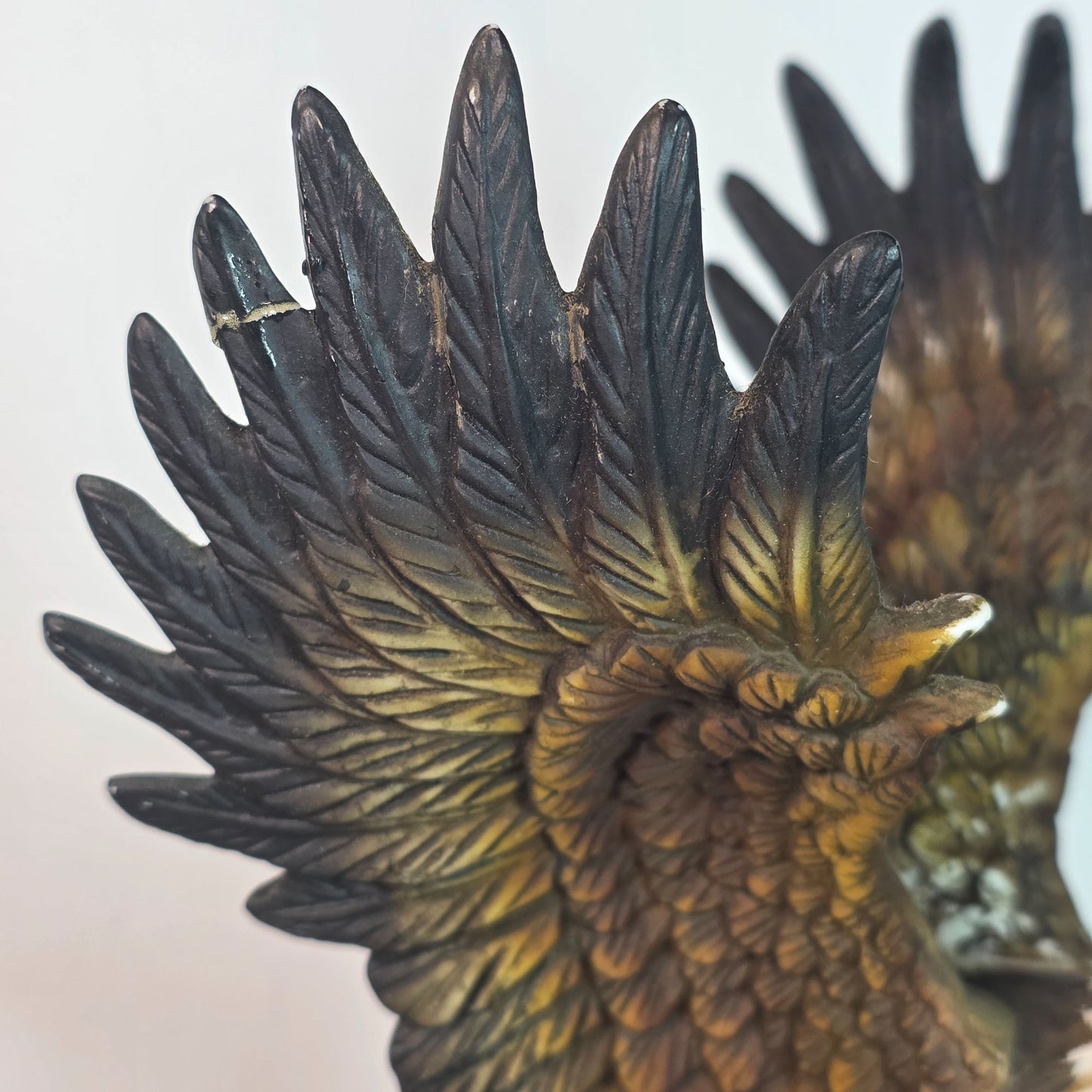 Vintage Bald Eagle & Chicks Figurine In Resin With Chips & Repairs