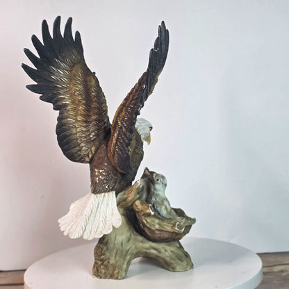 Vintage Bald Eagle & Chicks Figurine In Resin With Chips & Repairs