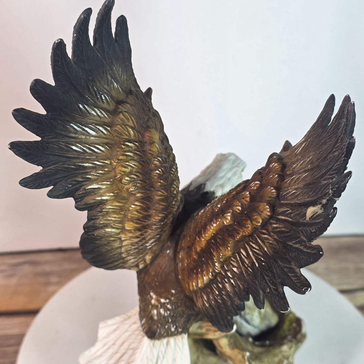 Vintage Bald Eagle & Chicks Figurine In Resin With Chips & Repairs