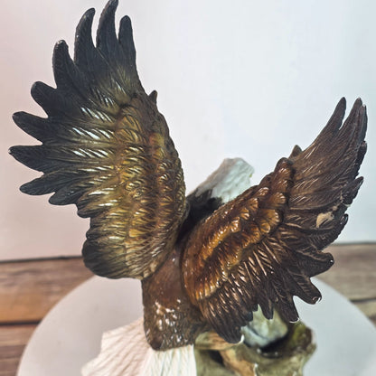 Vintage Bald Eagle & Chicks Figurine In Resin With Chips & Repairs