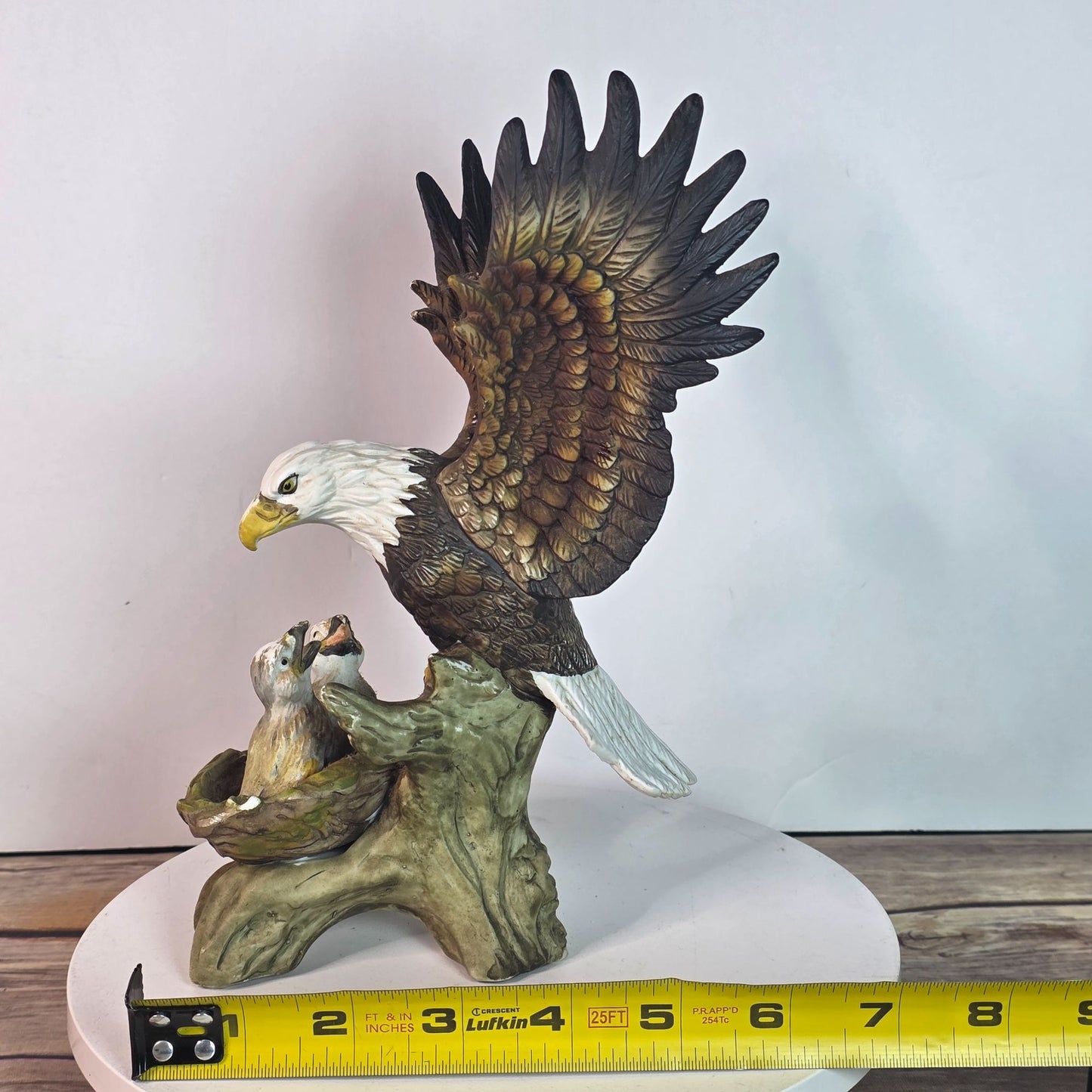 Vintage Bald Eagle & Chicks Figurine In Resin With Chips & Repairs