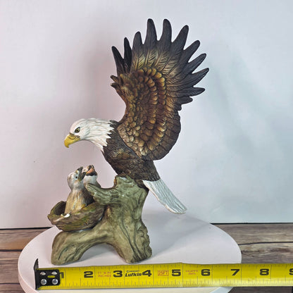 Vintage Bald Eagle & Chicks Figurine In Resin With Chips & Repairs