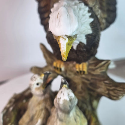 Vintage Bald Eagle & Chicks Figurine In Resin With Chips & Repairs